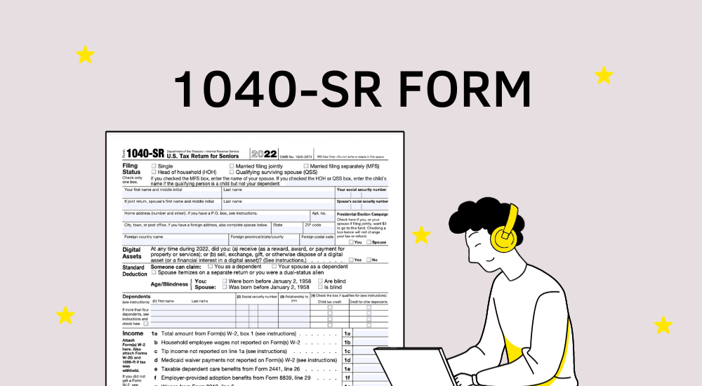 The blank 1040-SR printable form and the image of the man